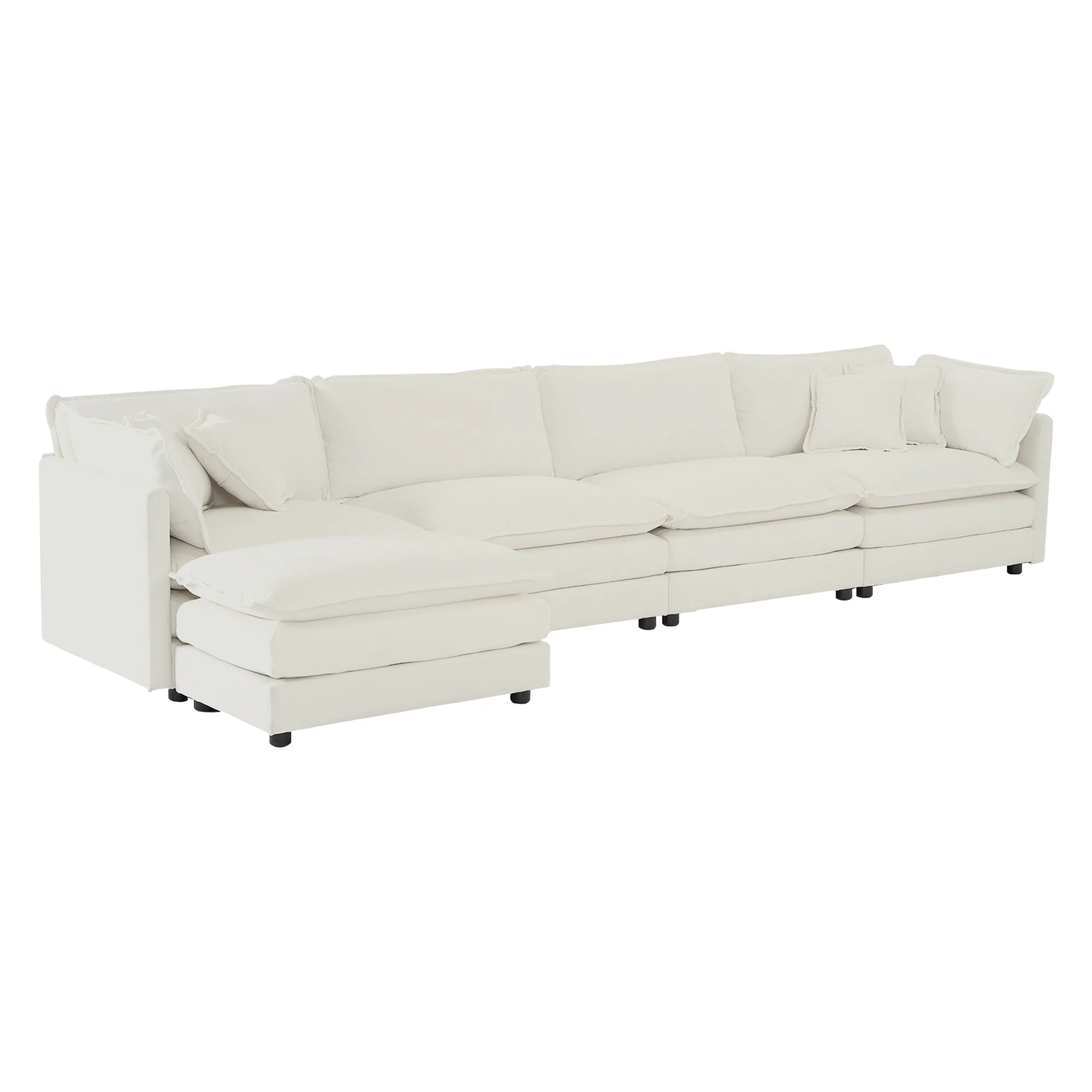 White Chenille Modular 146" Sectional Sofa with Ottoman - Image 11