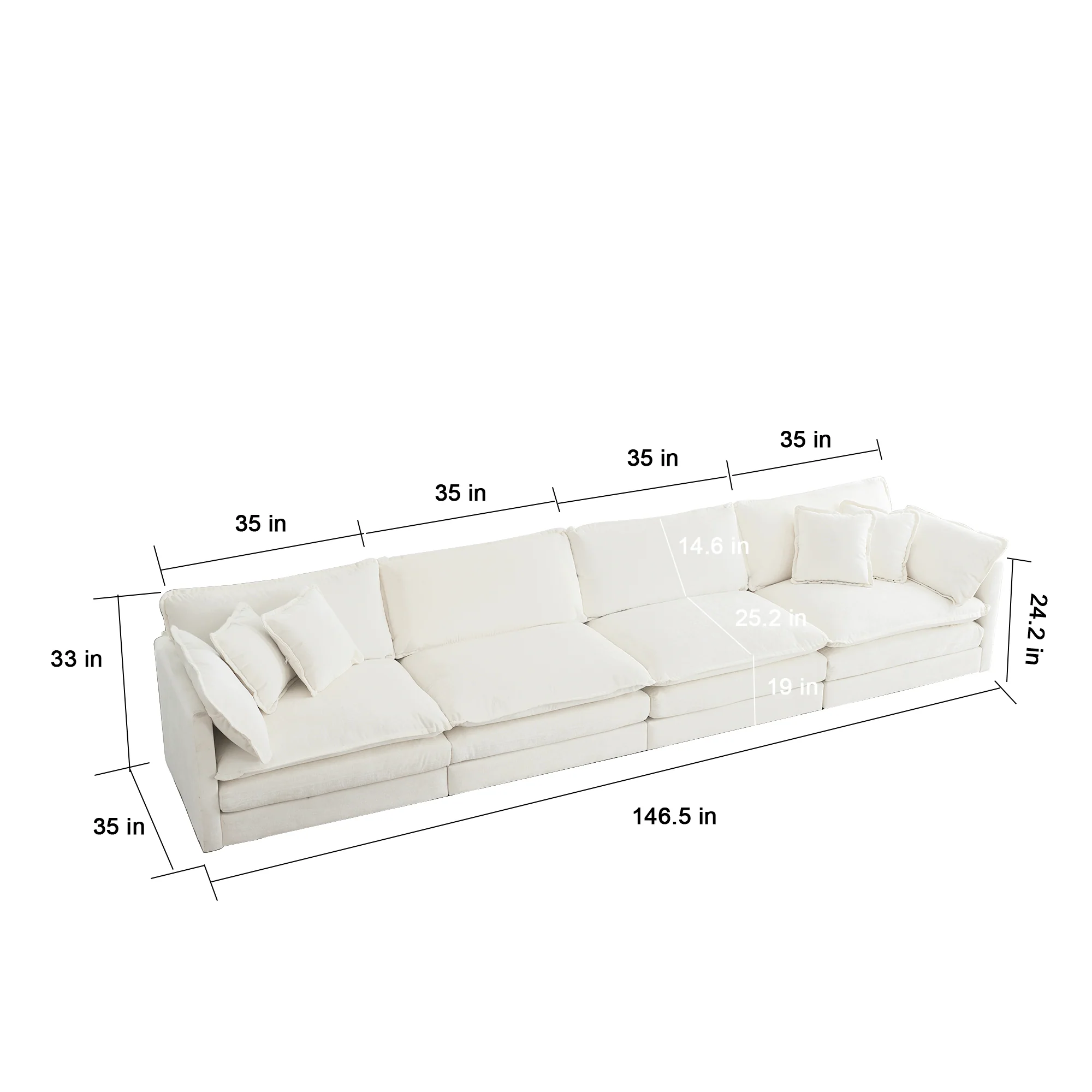 White Chenille Modular 146" Sectional Sofa with Ottoman - Image 4