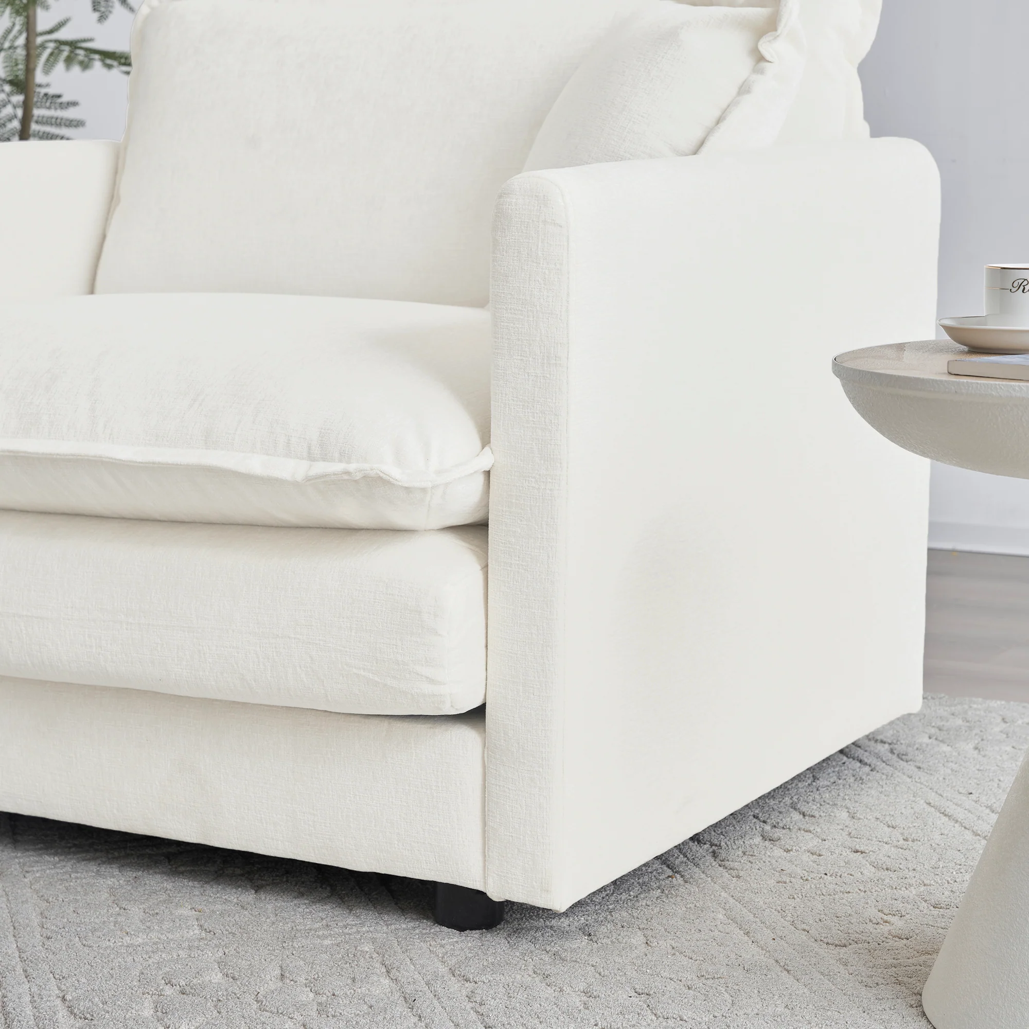 White Chenille Modular 146" Sectional Sofa with Ottoman - Image 7