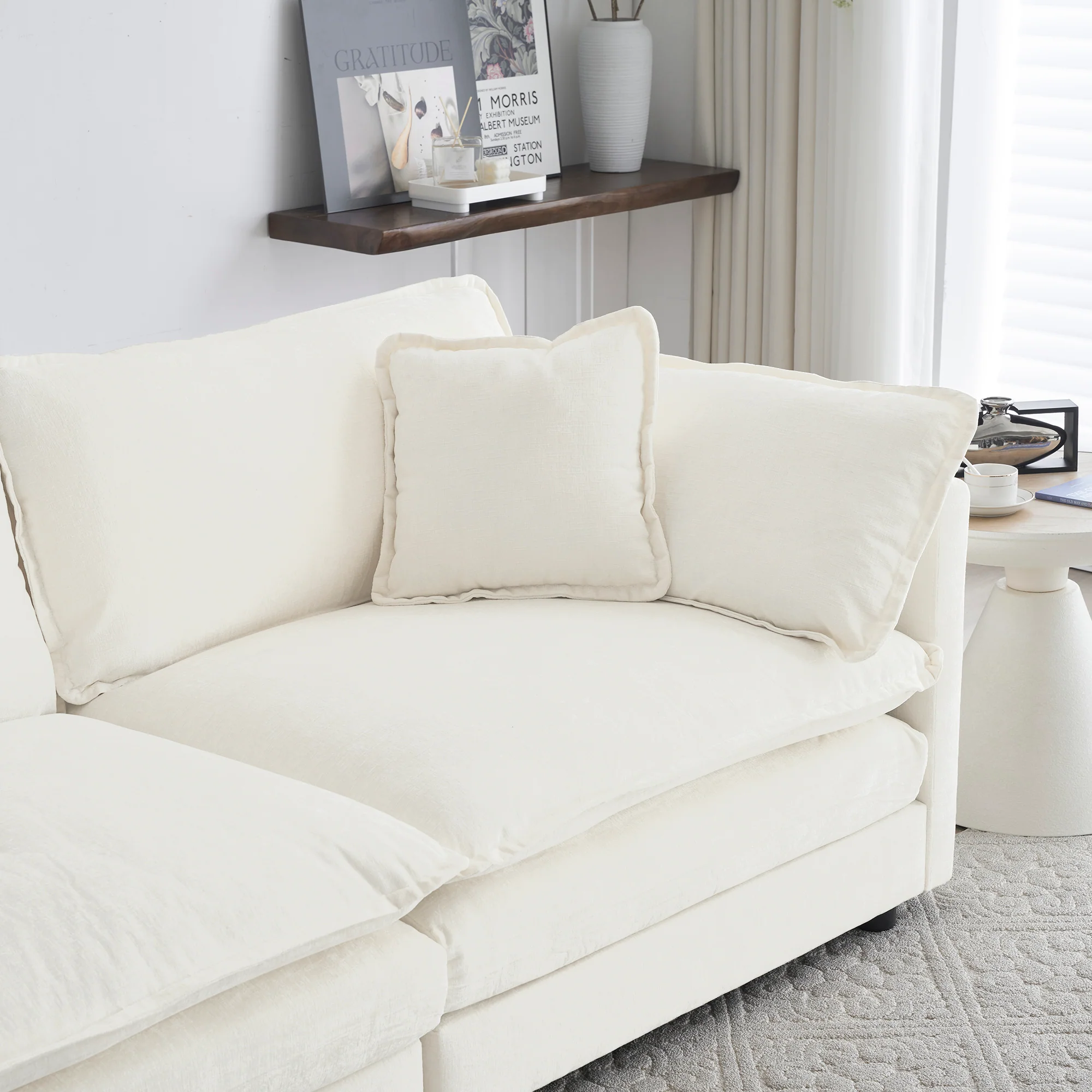 White Chenille Modular 146" Sectional Sofa with Ottoman - Image 8