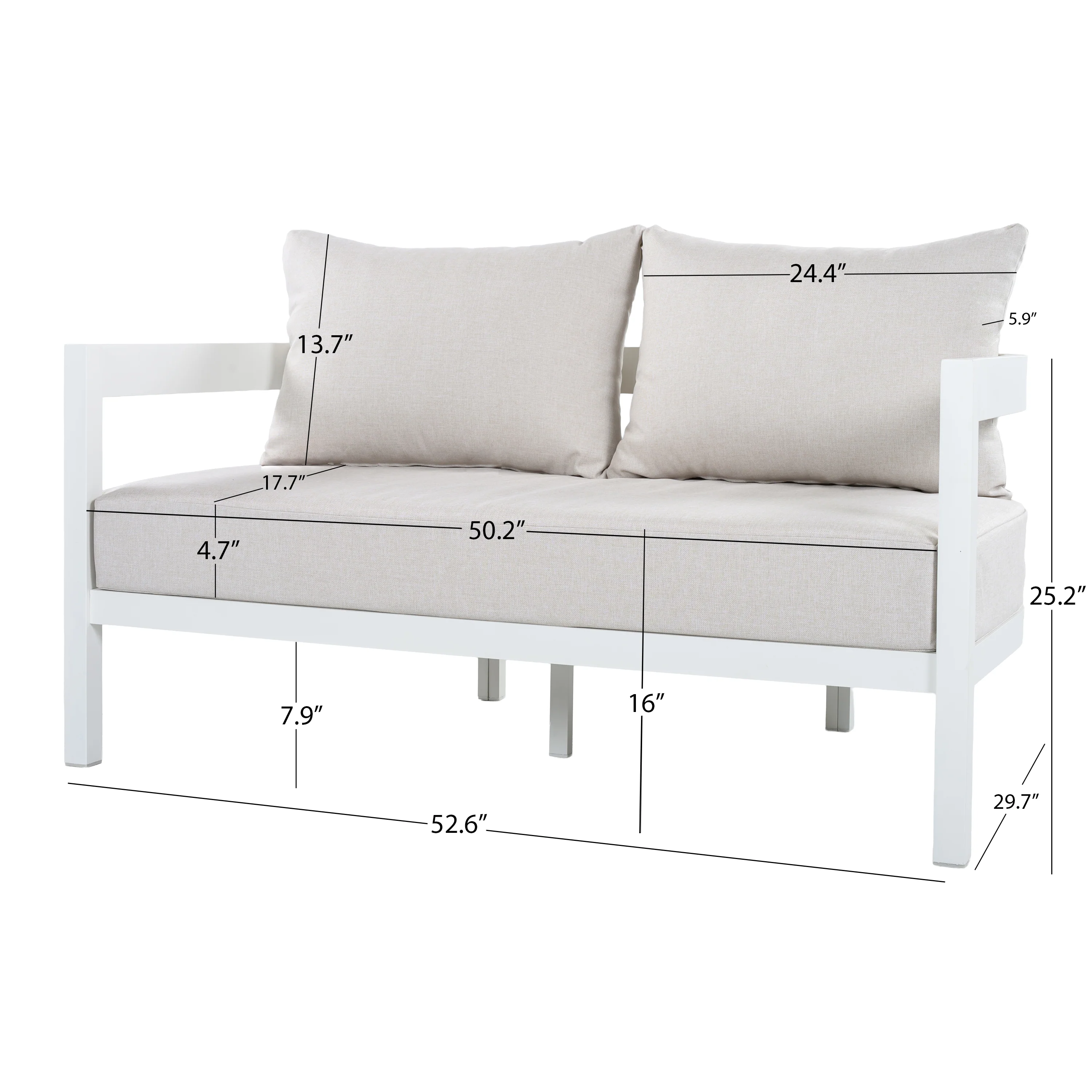 White Modern Curved Frame 4-Piece Outdoor Patio Conversation Set with Weather-Resistant Cushions - Image 3