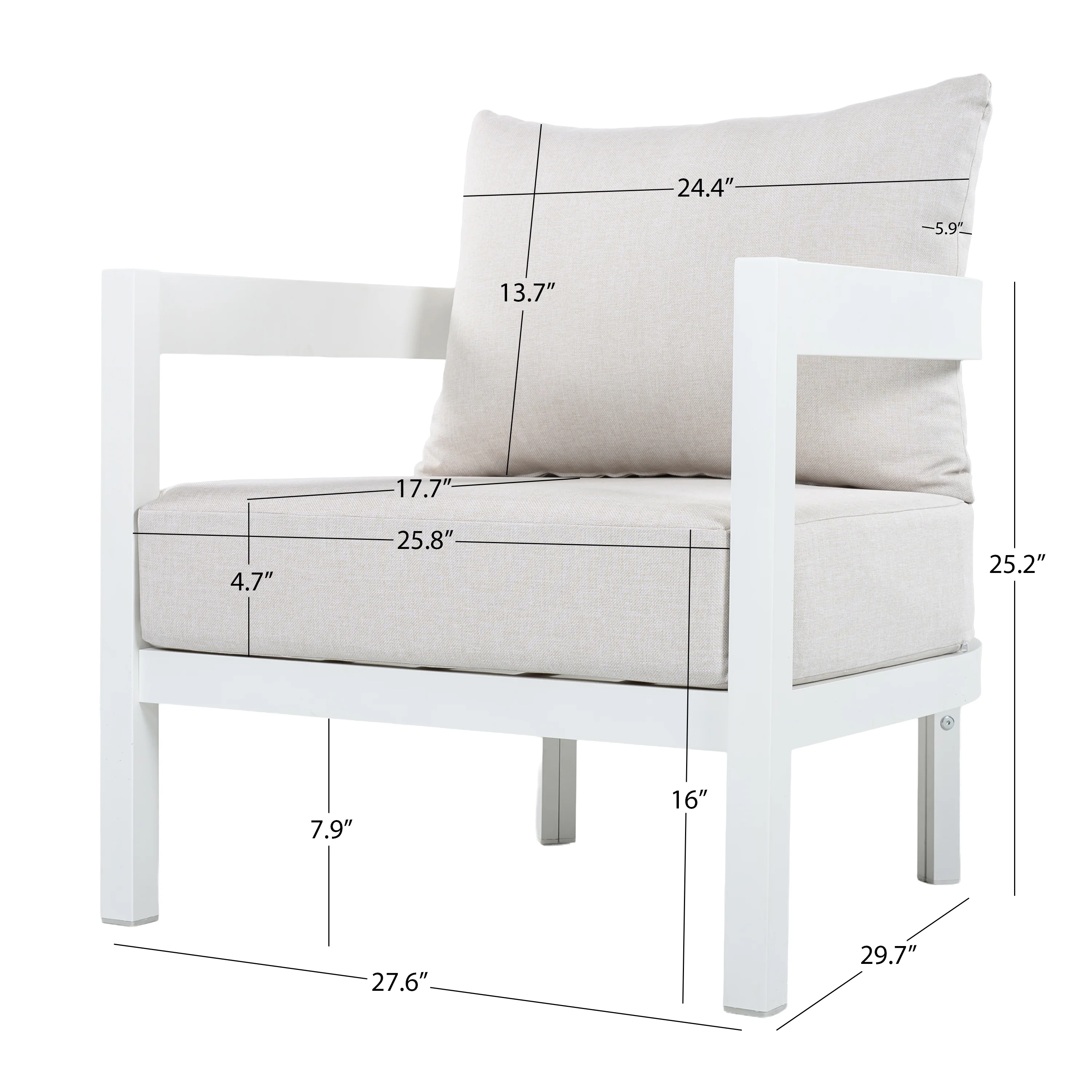 White Modern Curved Frame 4-Piece Outdoor Patio Conversation Set with Weather-Resistant Cushions - Image 4