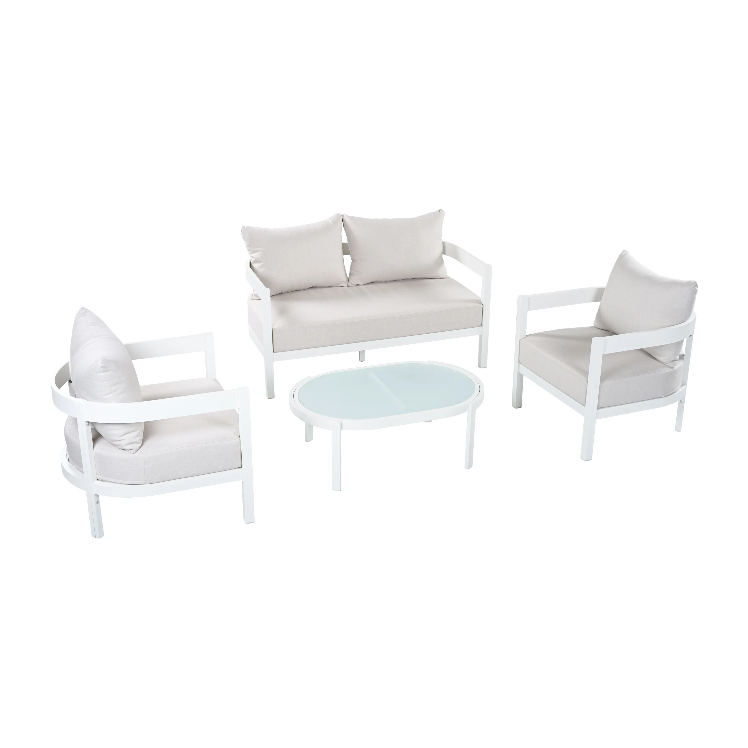 White Modern Curved Frame 4-Piece Outdoor Patio Conversation Set with Weather-Resistant Cushions - Image 6