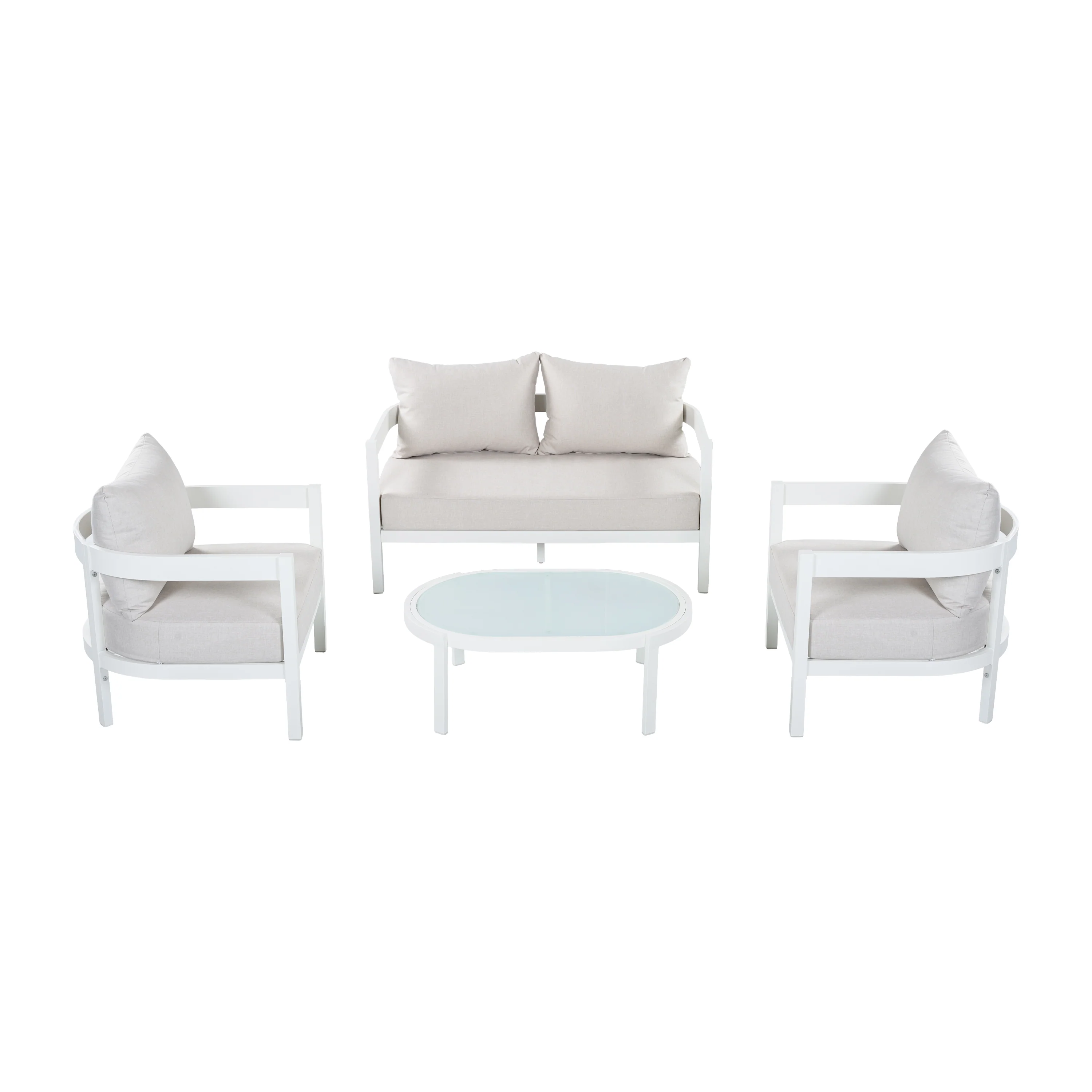 White Modern Curved Frame 4-Piece Outdoor Patio Conversation Set with Weather-Resistant Cushions - Image 7