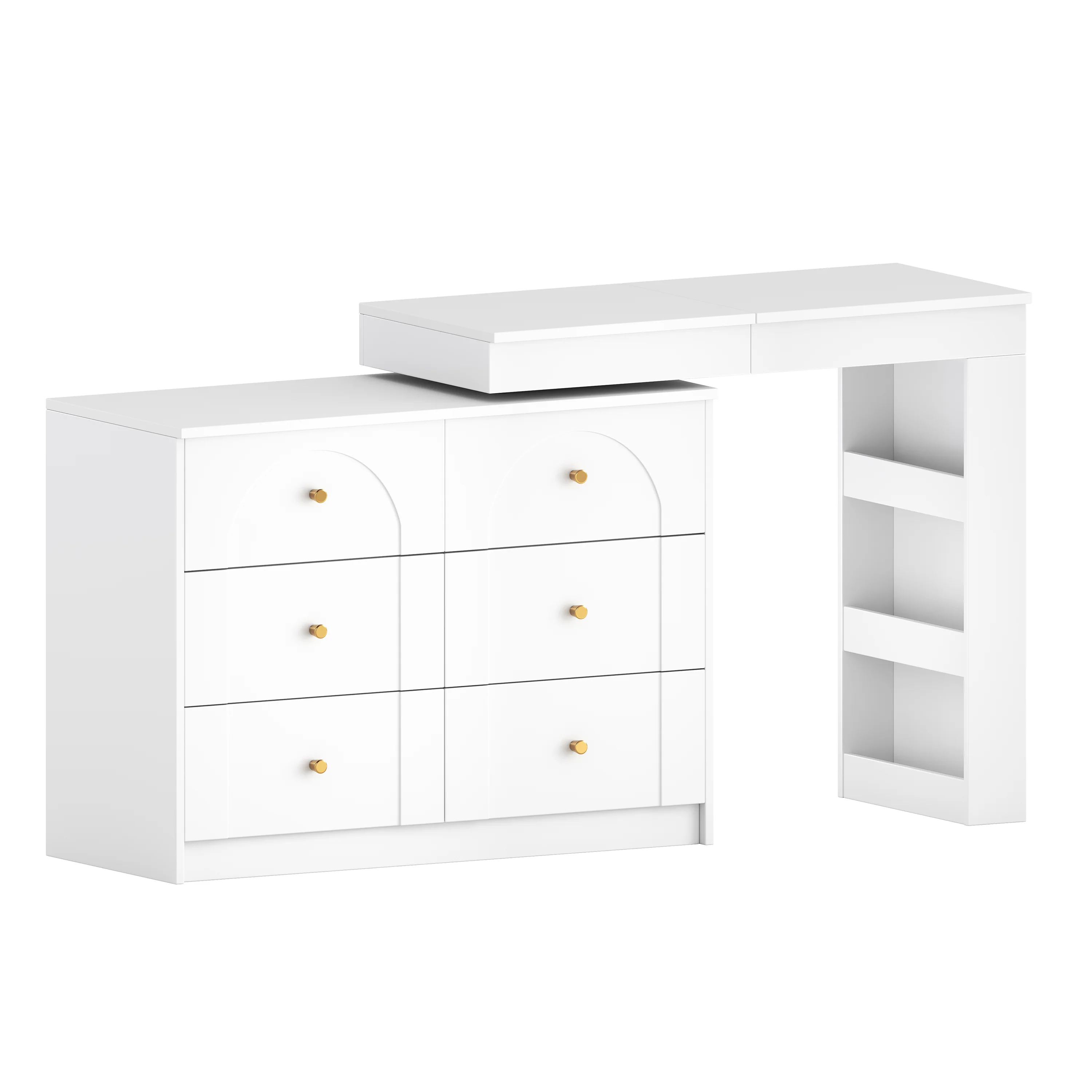 Walker Edison | White Multi-Functional Vanity Desk Dresser Set with Flip Mirror and Lights - Image 12