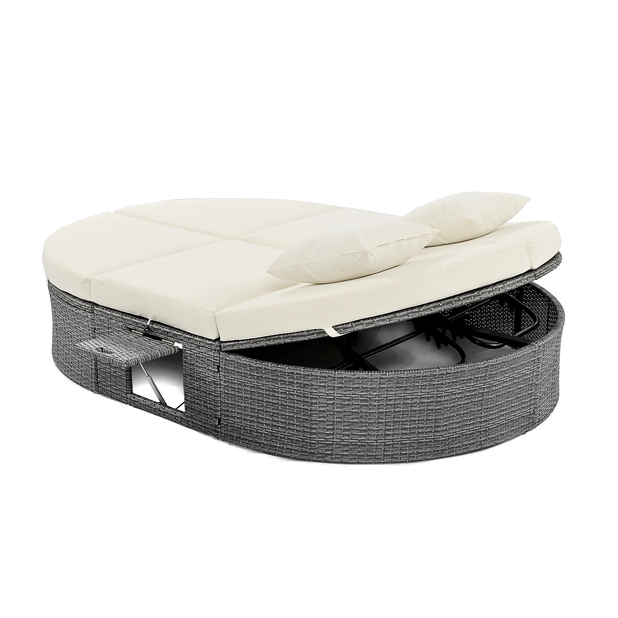 Wicker Outdoor Sun Bed Patio 2-Person Daybed with Cushions and Pillows - Image 11