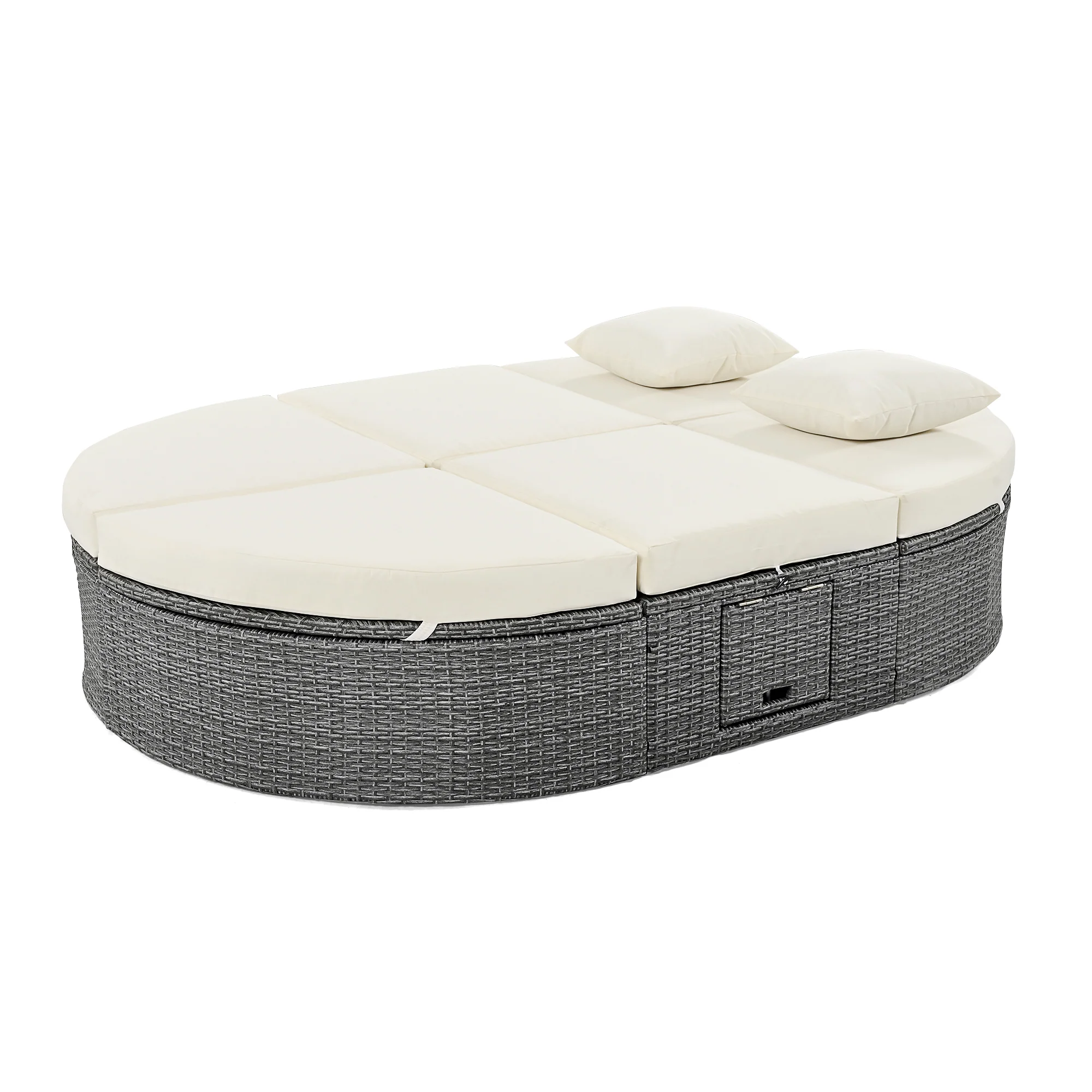 Wicker Outdoor Sun Bed Patio 2-Person Daybed with Cushions and Pillows - Image 12