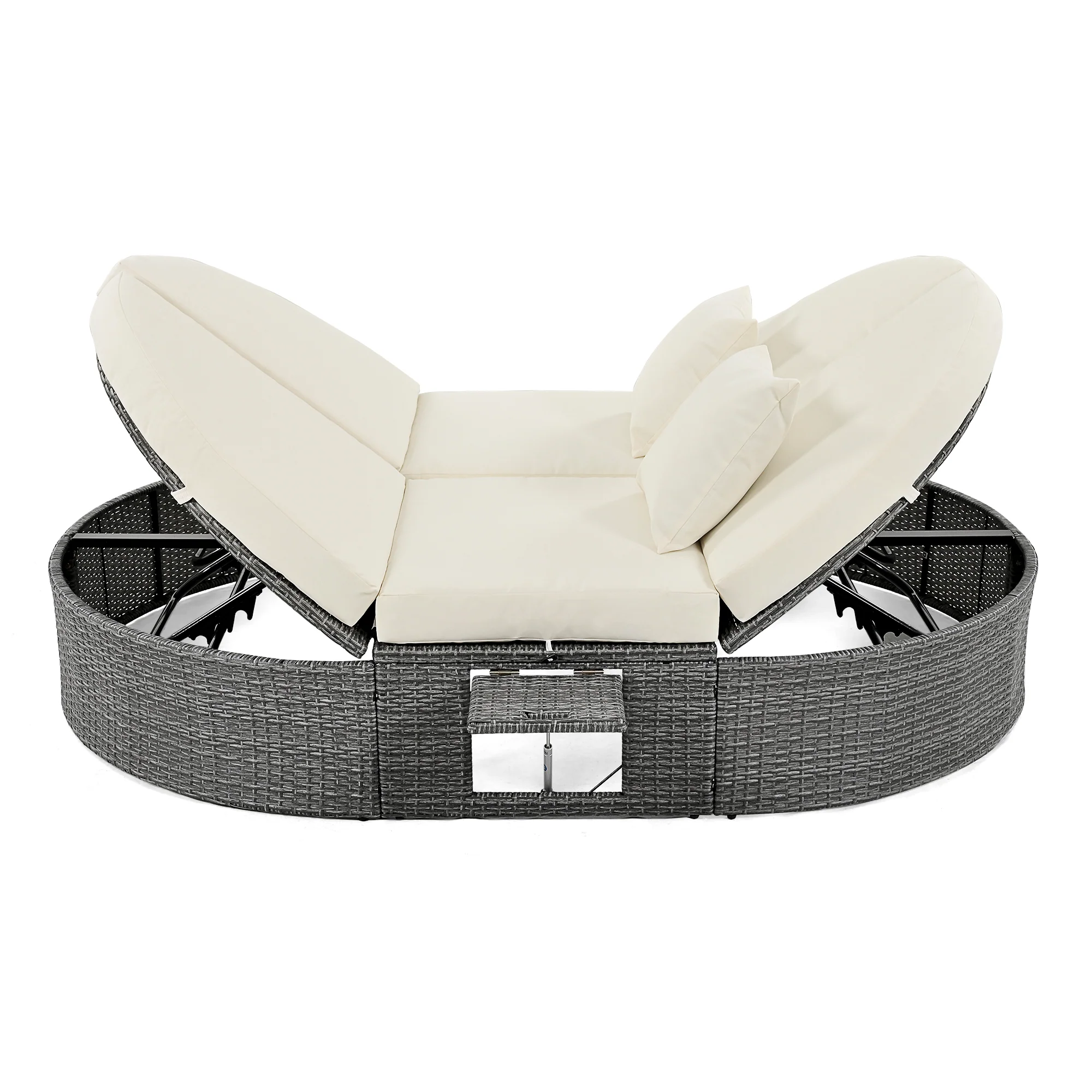 Wicker Outdoor Sun Bed Patio 2-Person Daybed with Cushions and Pillows - Image 14