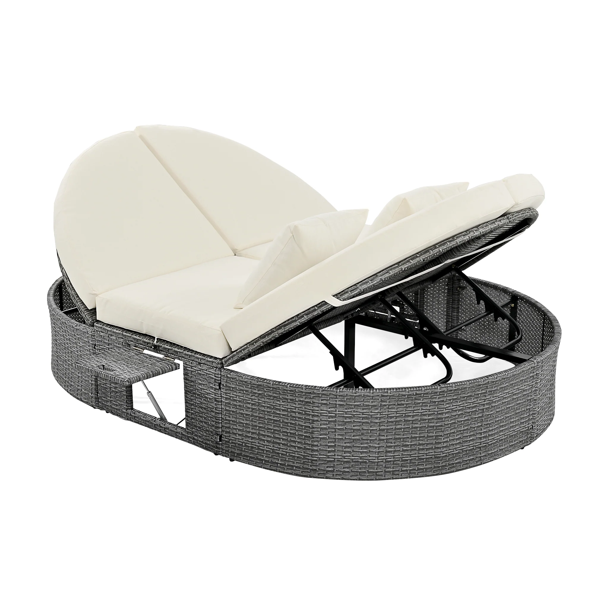 Wicker Outdoor Sun Bed Patio 2-Person Daybed with Cushions and Pillows - Image 15