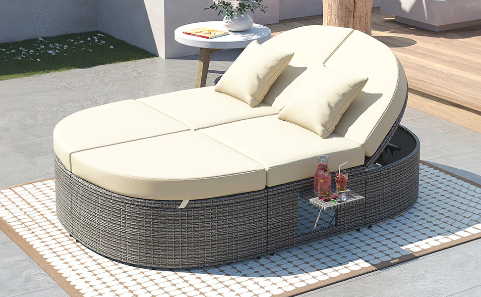 Wicker Outdoor Sun Bed Patio 2-Person Daybed with Cushions and Pillows - Image 28