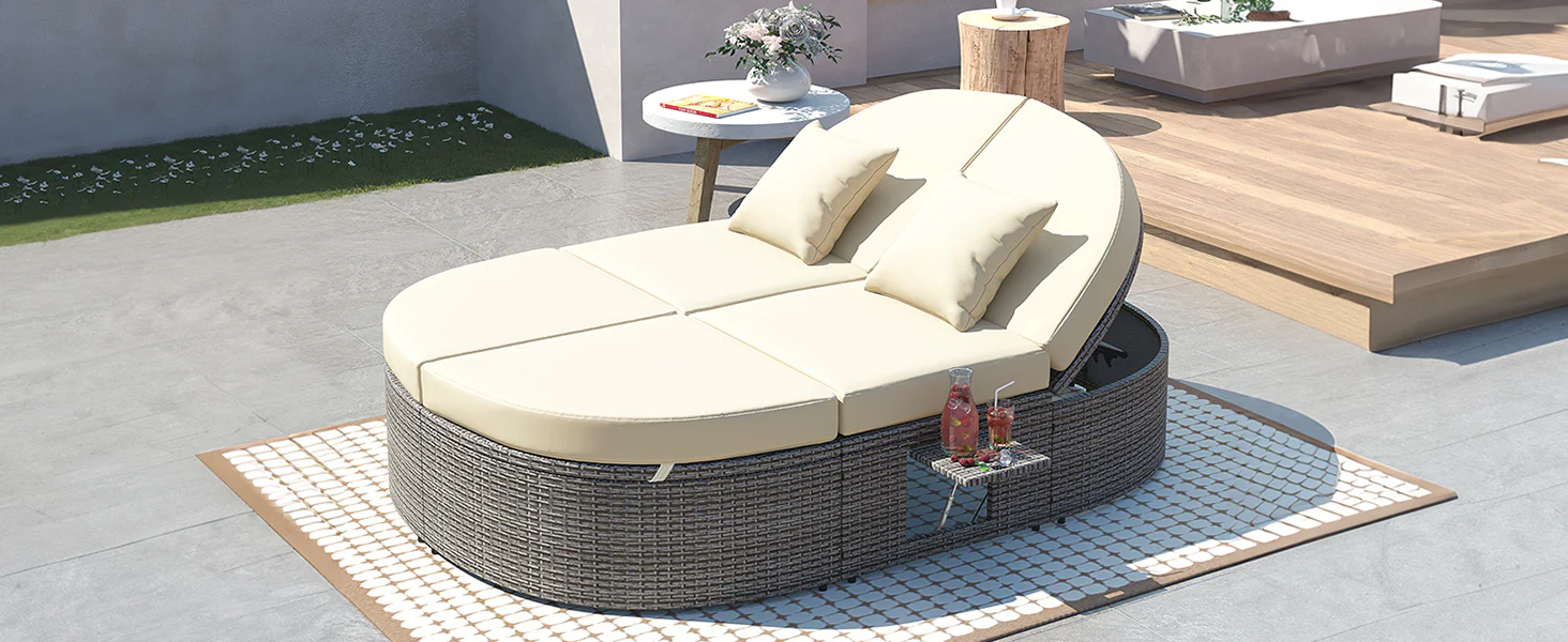 Wicker Outdoor Sun Bed Patio 2-Person Daybed with Cushions and Pillows - Image 29