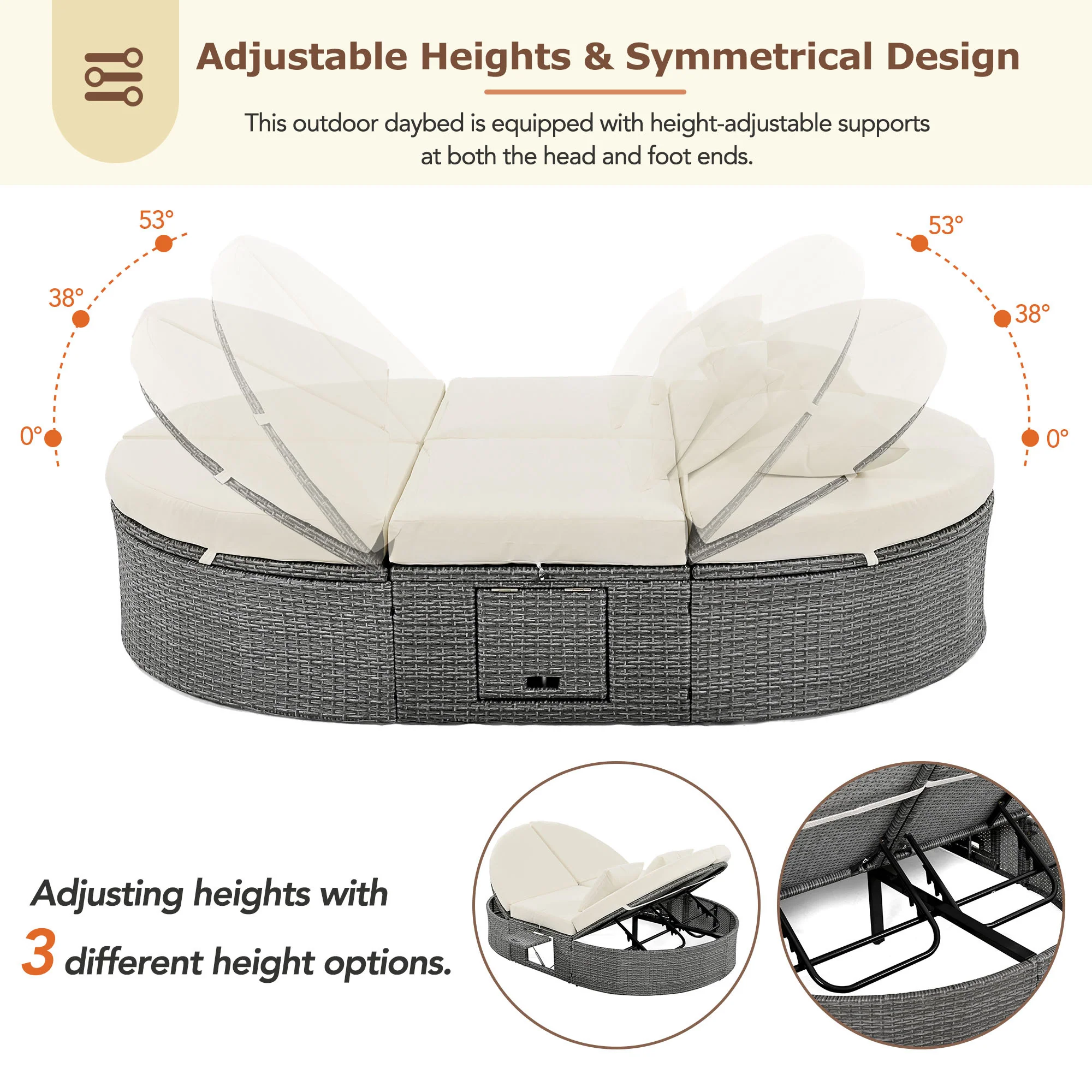 Wicker Outdoor Sun Bed Patio 2-Person Daybed with Cushions and Pillows - Image 4