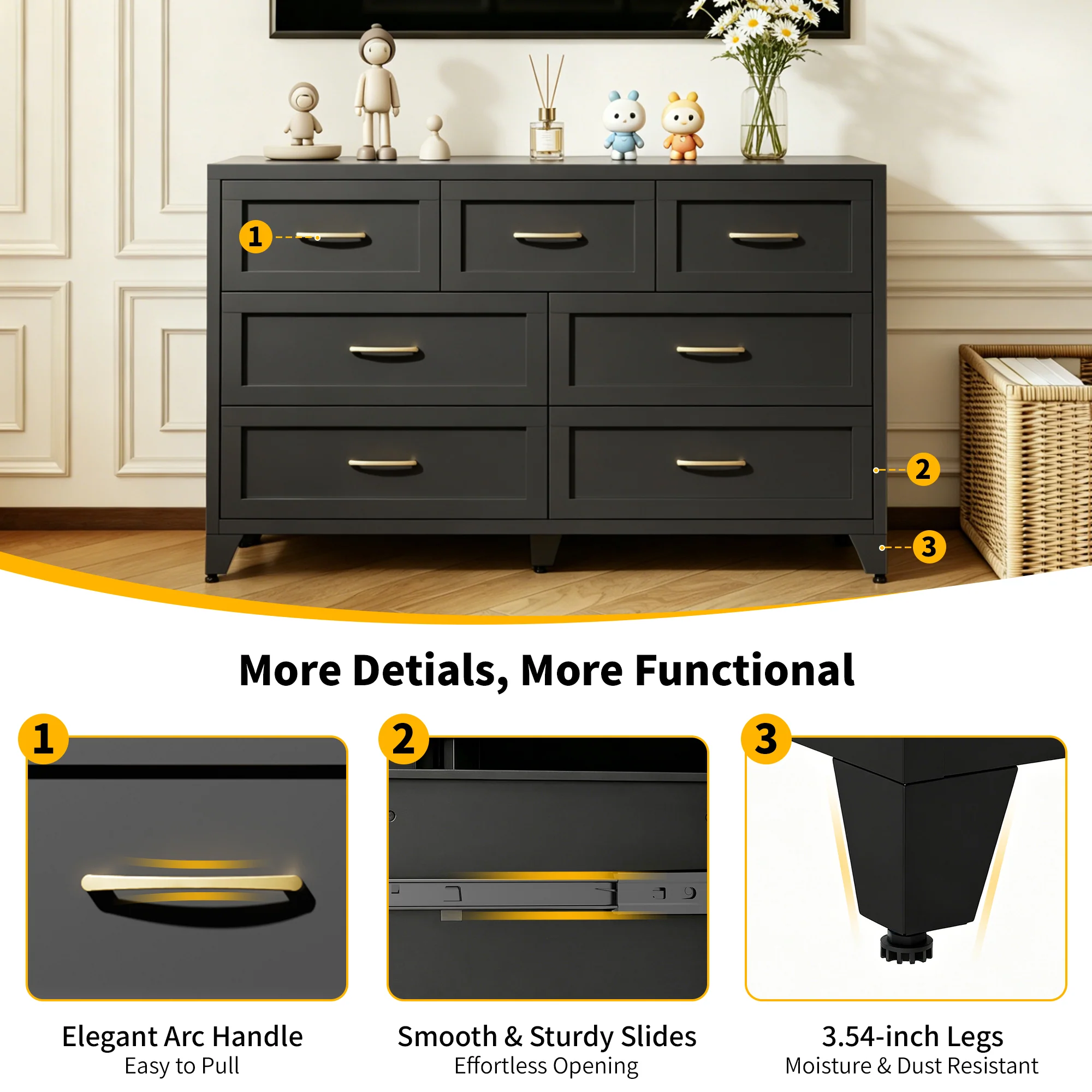 Wide Low-Profile 7-Drawer Dresser - Image 5