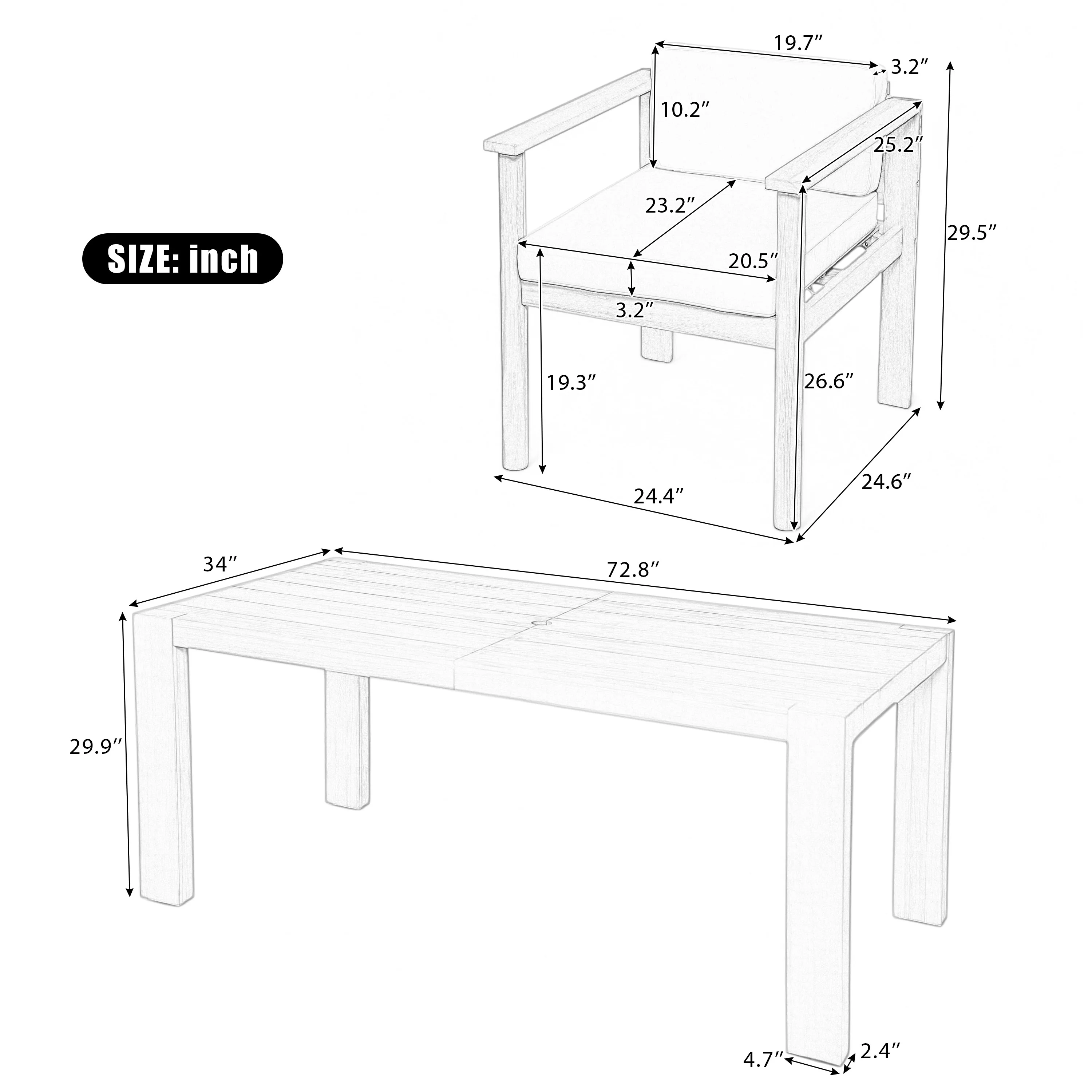 Walker Edison | Wood Outdoor Patio 7-Piece Dining Table Set for 6 - Image 3
