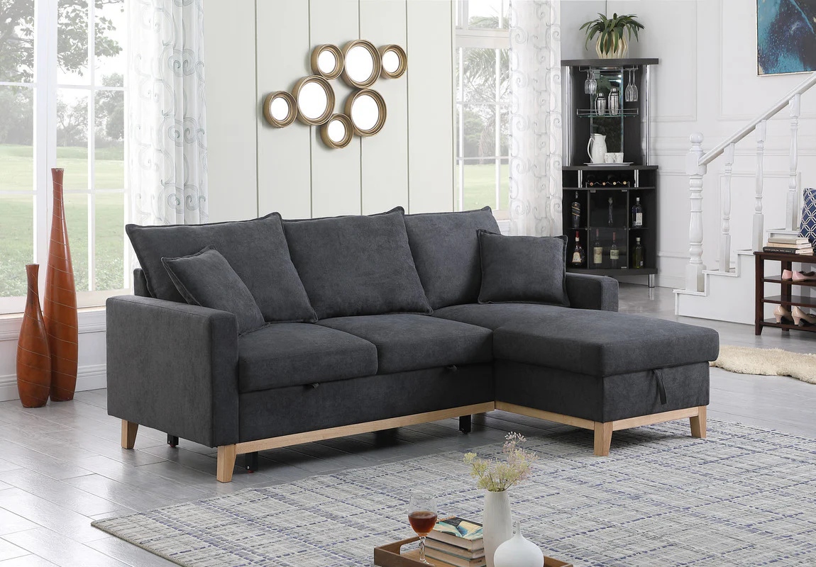 Woven Reversible Sleeper Sectional Sofa with Storage Chaise