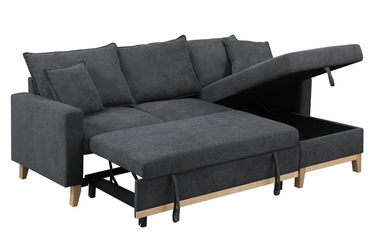 Woven Reversible Sleeper Sectional Sofa with Storage Chaise - Image 12