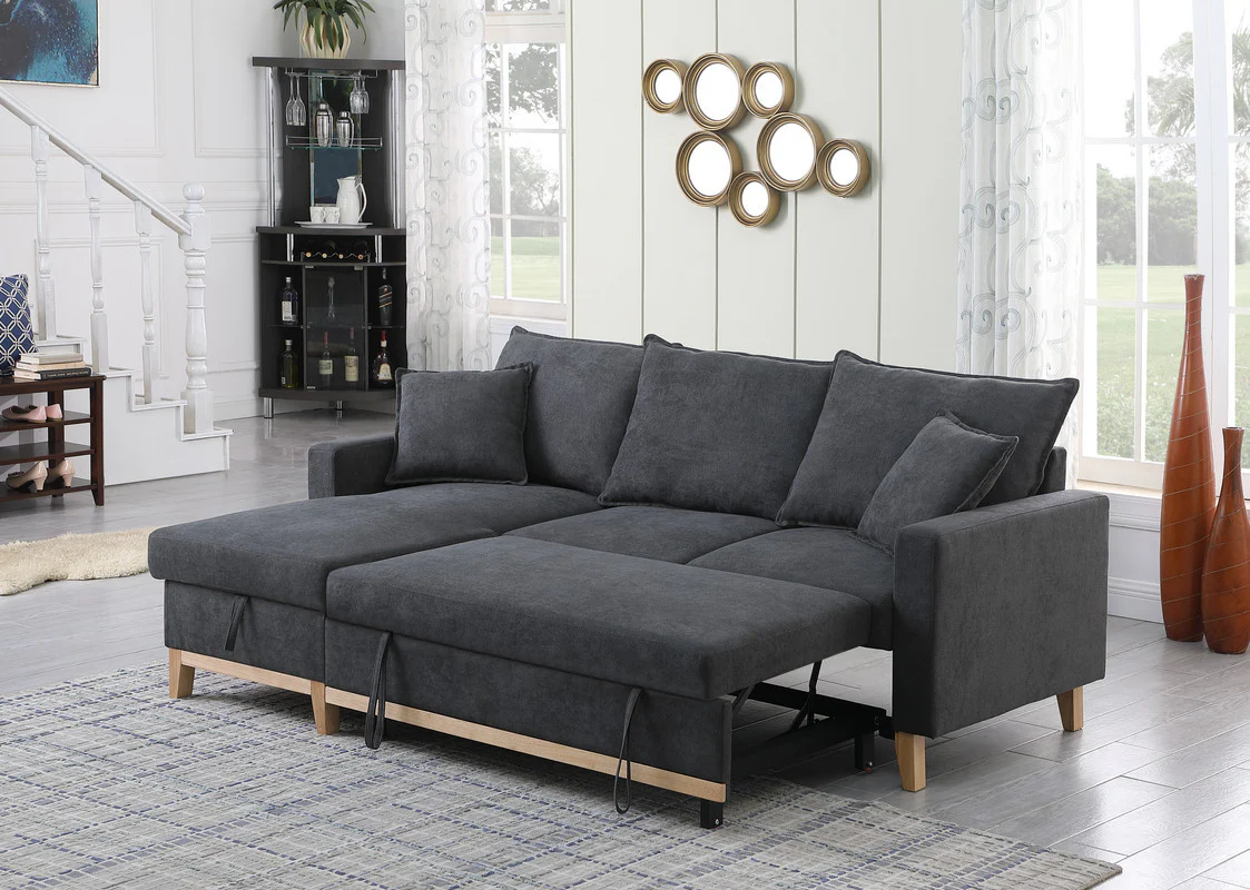 Woven Reversible Sleeper Sectional Sofa with Storage Chaise - Image 4
