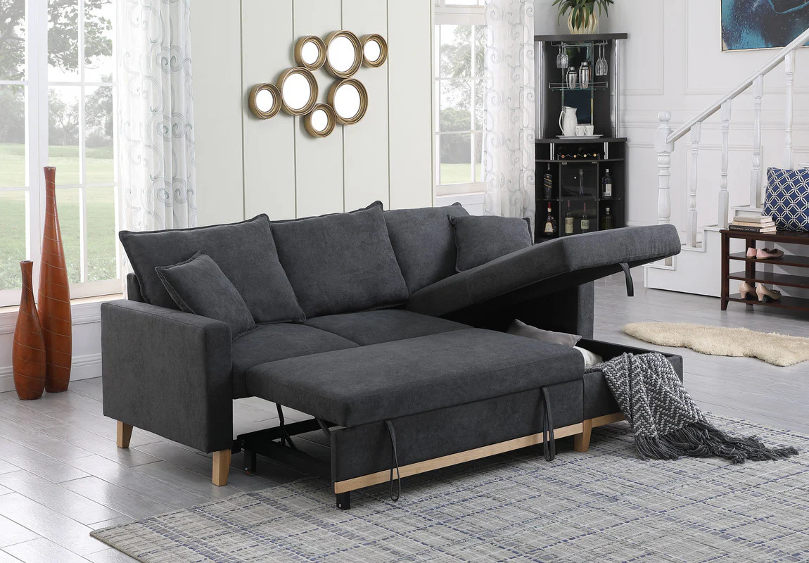 Woven Reversible Sleeper Sectional Sofa with Storage Chaise - Image 6