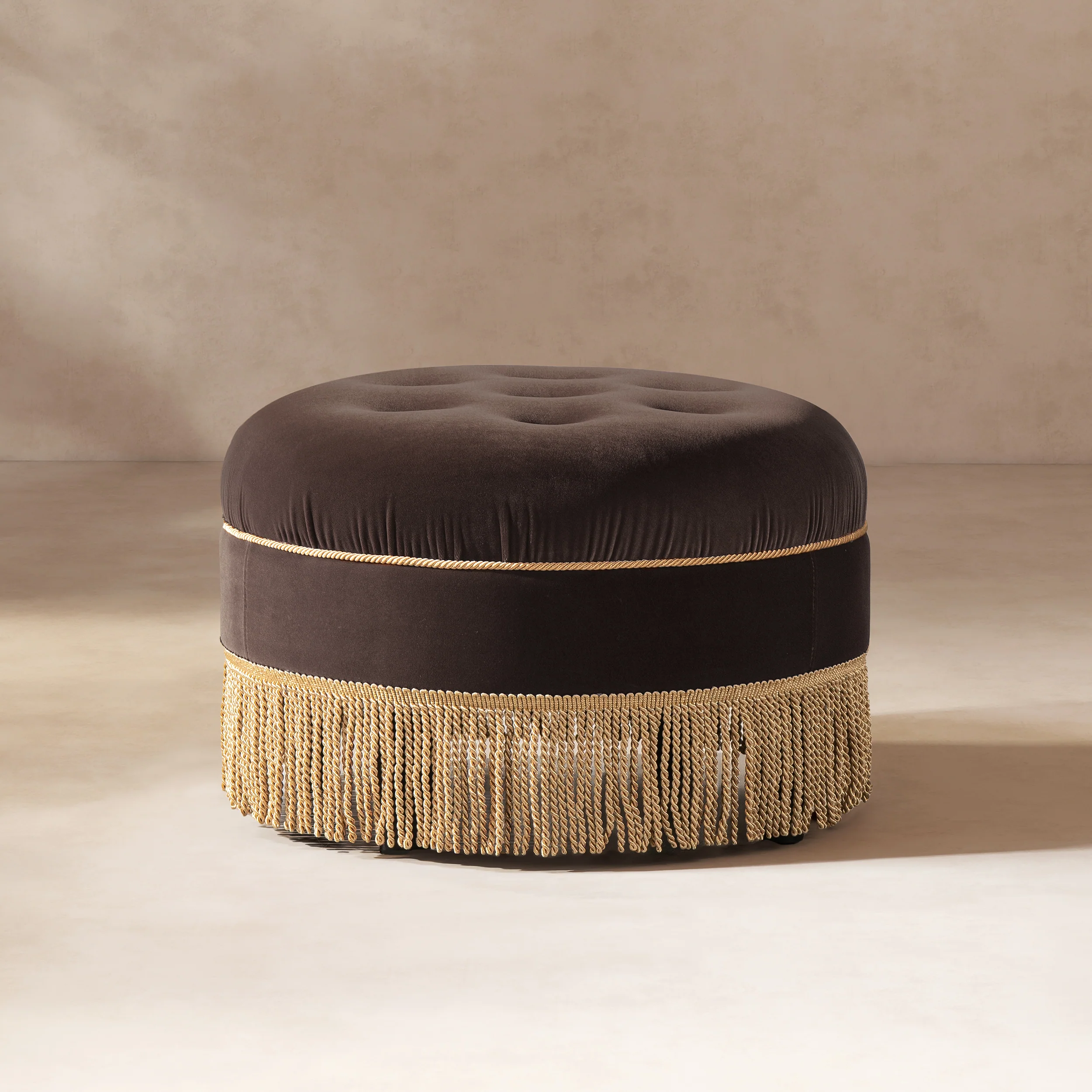 Yolanda 24' Round Upholstered Brown Accent Ottoman Performance Velvet - Image 2